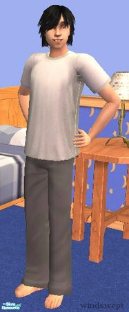 Sims 2 — Male Teen PJs / Pajamas - Sweats by _windswept — Oversized t-shirt and gray sweatpants for teen boys. If people