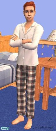 Sims 2 — Male Teen PJs / Pajamas - Plaid by _windswept — Recolored white and plaid pajamas for teen boys.