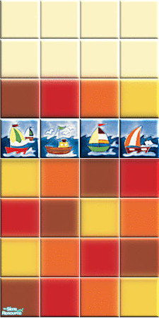 Sims 2 — "Marine Bath" red wall by Helena — -