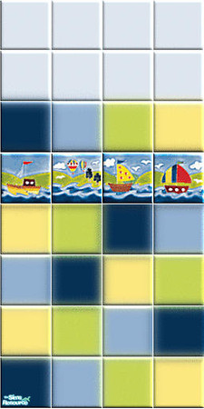 Sims 2 — "Marine Bath" blue wall by Helena — -