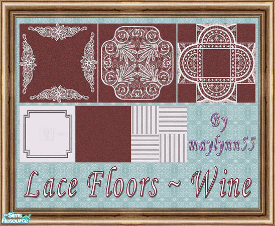 Sims 2 — Lace Floors in Wine by maylynn55 — This set consists of four floors; 3 carpeted lace floors and 1 solid