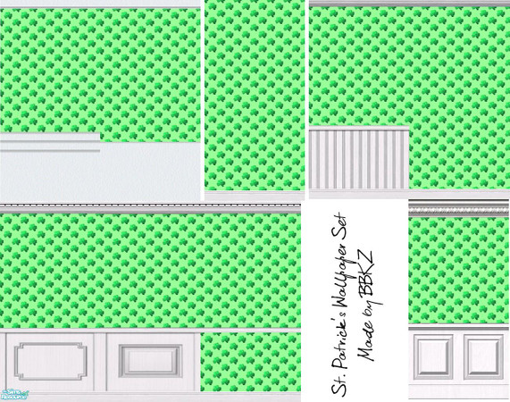 Sims 2 — St Patrick's Wall Set by BBKZ — Beautiful walls with clovers :-) Enjoy and rate it, please :-)