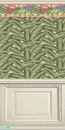 Sims 2 — am_bloomin_06 by Cruella — Pretty tropical leaves with flower border and rail paneling.