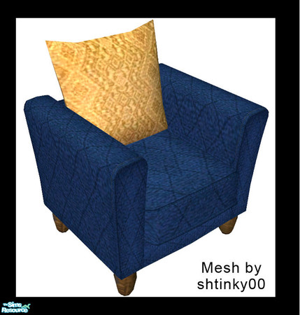 Sims 2 — Polished Comfort Easy Chair by dancingaphrodite — Richly textured blue easy chair with gold pillows. Recolor of