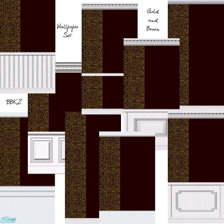 Sims 2 — Gold and Brown Wall Set by BBKZ — Gold and Brown Wallpaper Set :-)