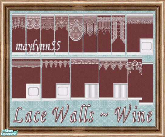 Sims 2 — Lace Walls in Wine by maylynn55 — This set consists of 22 walls all in the wine color. Made by maylynn55 -