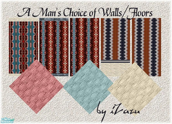 Sims 2 — A Man's Choice 1 of  Walls/Floors by iZazu — A Man's Choice 1 includes 3 Floors and 5 Walls. Just right for the