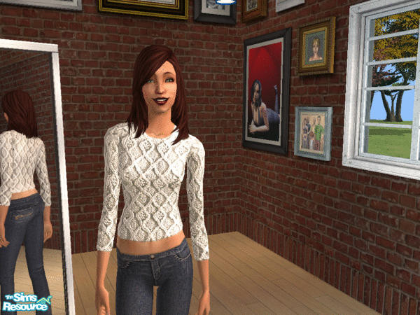 Sims 2 — Cable Knit Tops by Scibirg — 3 simple cable knit tops in red, white and blue. No mesh required, no EP's