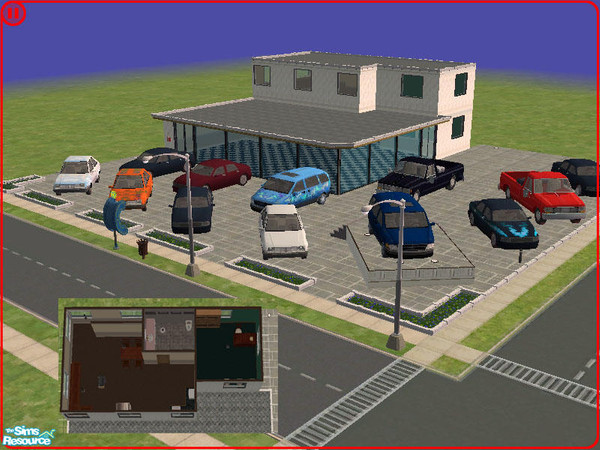 Sims 2 — Wheely Nice Autos - car dealership by Twinmum — This community lot is set on a medium 3x3 block and includes a