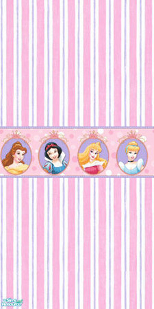 Sims 2 — TL - WallsEtc - DP Portrait PP Wall by TabbyLou — Wallpaper for Disney Princesses Portrait in Purple & Pink