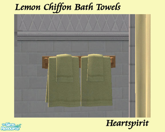 Sims 2 — Lemon Chiffon Bath Towel by HeartSpirit — Lemon chiffon bath towels. One file colors the bath towels and hand