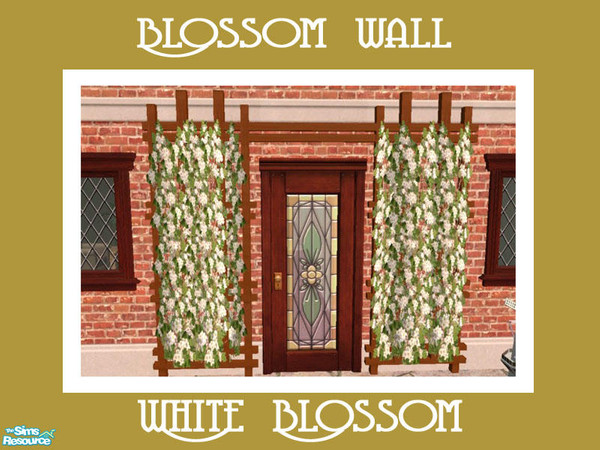 Sims 2 —  Blossom Wall  White by Shakeshaft — Part of a new mesh set comprising of a Door Trellis and Blossoms to