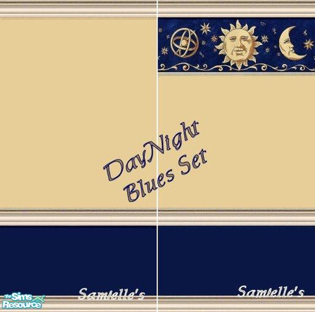 Sims 2 — jbDayNightBluesSet535 by Samielle — Beautiful wall set for any room in your sim's home. Set consists of 2 walls.