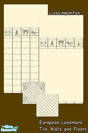 Sims 2 — European Landmark Tile Set by Lisasimpsonfan — A set of cream colored tile walls and floors with European tile