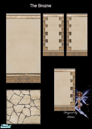 Sims 2 — The Brozne Collection Set by LD202 — There are 4 sand stone walls, with 3 sand stone walls with quioning and 1