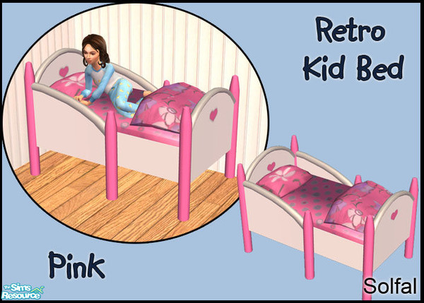 Sims 2 — Retro Kid Bed Pink by solfal — Usable by kids only. It looks as it needs 3 tiles but workes as a 2 tiled object.