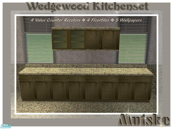 Sims 2 — Wedgewood Kitchenset - Green by Mutske — Set of 4 counter Value recolors, 4 matching Floortiles and 5 matching