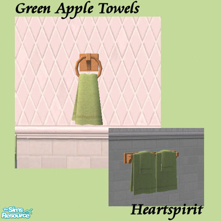 Sims 2 — Green Apple Towels by HeartSpirit — Green apple colored matching bath towels. One file colors both styles. Open