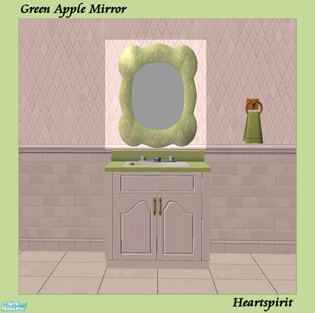 Sims 2 — Green Apple Mirror by HeartSpirit — Green apple mirror with floral trim.