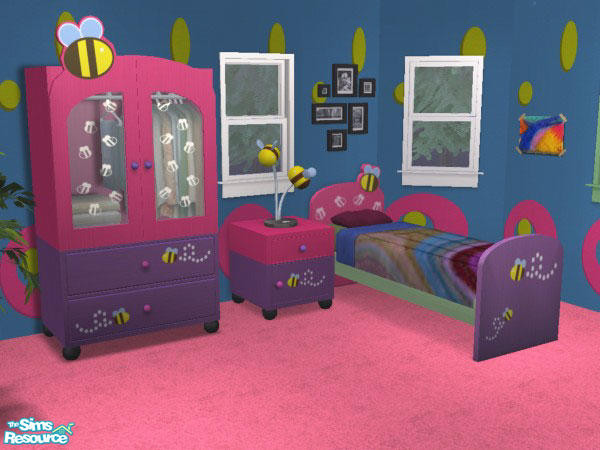 Sims 2 — Honey Bee Set Recolor - Bedroom by NoFrills — Recolors of honey bee single bed, dresser and end table.
