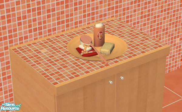 Sims 2 — Red Mosaic Bathroom Accessories by ImmeK — A set of decorative bathroom accessories in warm shades of red placed