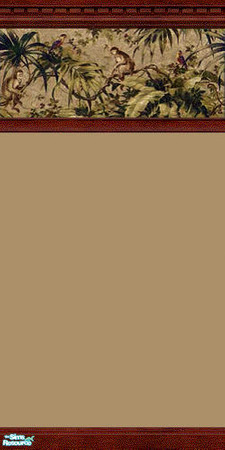 Sims 2 — Jungle Monkey Wallpaper by angylinni — A soft sage linen paper with a monkey border, framed in dark wood