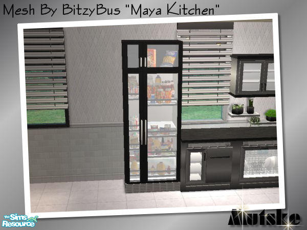 Sims 2 — Fridge by Mutske — Kitchen recolor of the Maya Kitchen set by BitzyBus in chrome and a black wood.
