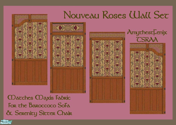 Sims 2 — Nouveau Roses Wall Set by amythestfenix — Made for the Object Editing Forum Texture challenge, these walls match