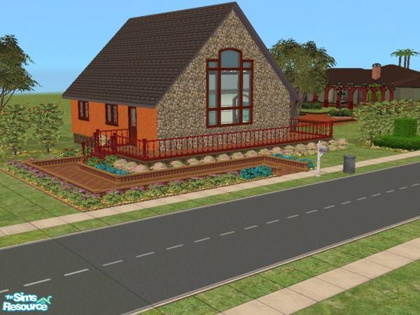 Sims 2 — Cabin Loft by LadyDeluxe — A cabin with a loft master bedroom. The wood floor and throw rugs make this house a