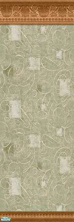 Sims 2 — Nifty 50's Wallpaper by dancingaphrodite — Sage colored paper with flourishes of gold. Medium wood tone, ornate