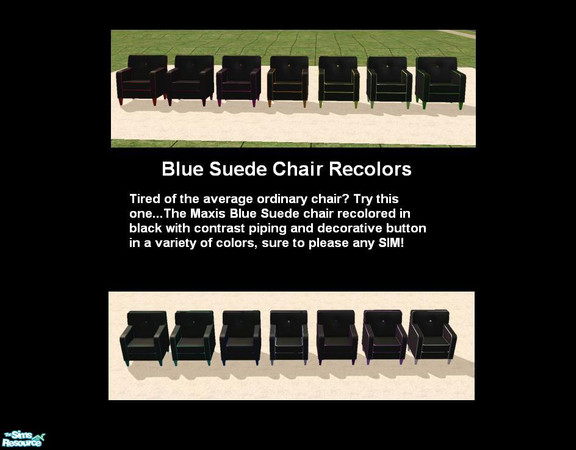 Sims 2 — Maxis Blue Suede Chairs - Recolors by ApotheCari — Tired of the same old chairs? Here are some modern black