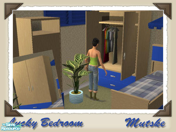 Sims 2 — Lucky Bedroom - Armoire by Mutske — Bedroom in maple and blue.