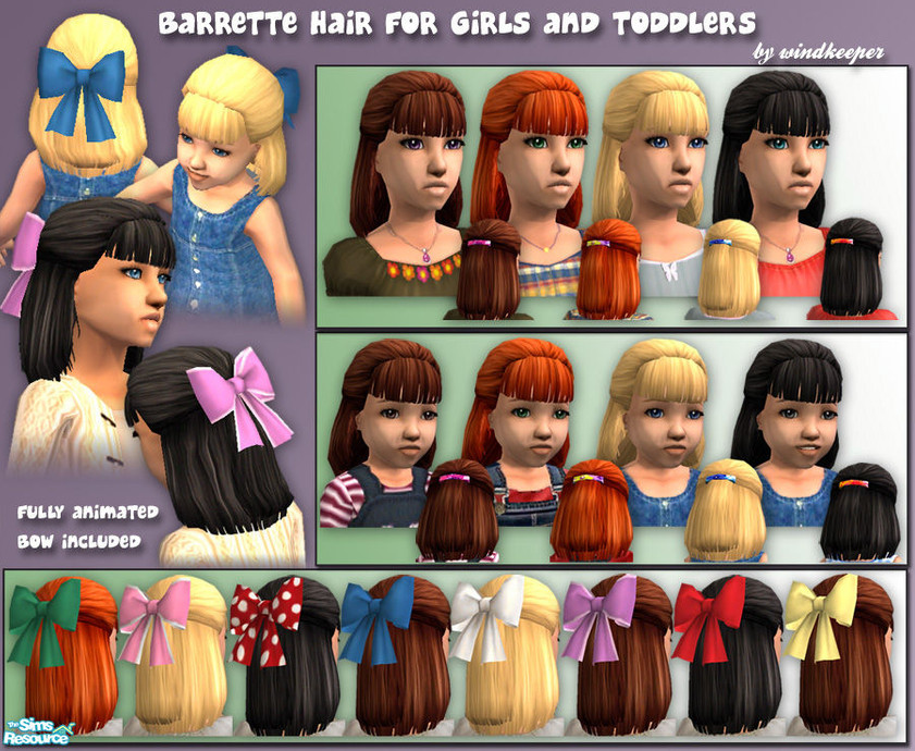Sims 2 - Barrette Hair for Girls n Toddlers by Windkeeper - Barrette hair w...