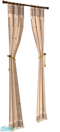 Sims 2 — Sierra Vista Drapes by dancingaphrodite — Neutral beige and slightly patterned drapes trimmed with native