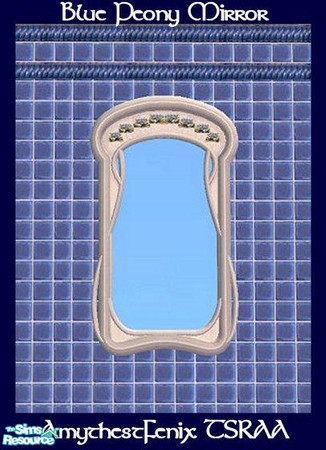 Sims 2 — Blue Peony Mirror by amythestfenix — The Maxis Art Nouveau mirror recolored in white wood with blue peony
