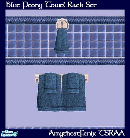 Sims 2 — Blue Peony Towel Racks by amythestfenix — The Maxis OFB towel rack and ring recolored in white wood with lapis