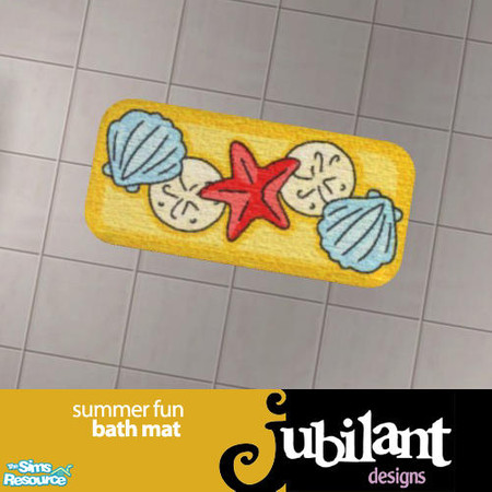 Sims 2 — Summer Fun - Bath Mat by Jubilant — A bath mat with the red starfish, blue shell and ivory sand dollar motif.