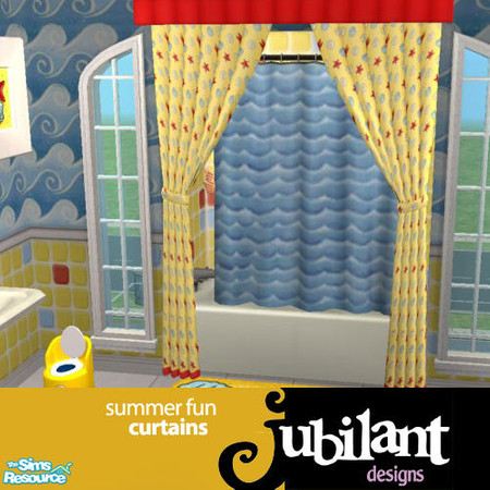Sims 2 — Summer Fun - Curtain by Jubilant — These yellow curtains are covered with red starfish, blue shells, and ivory