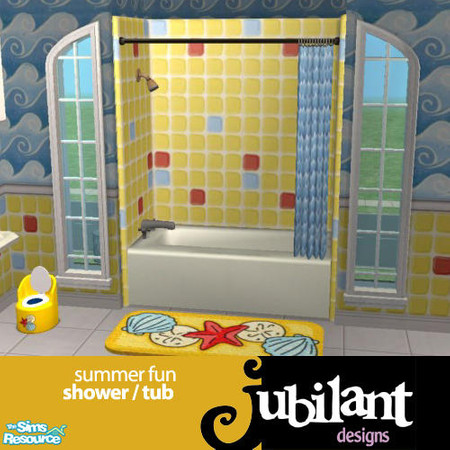 Sims 2 — Summer Fun - Shower and Tub by Jubilant — This shower has the yellow, red and blue tile with a blue waves shower