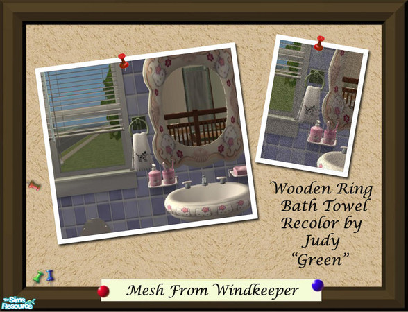Sims 2 — Judy OFB WoodenRing Bath Towel Green by judyhugsnoopy — Recolor of "Windkeeper OFB Wooden Ring Bath