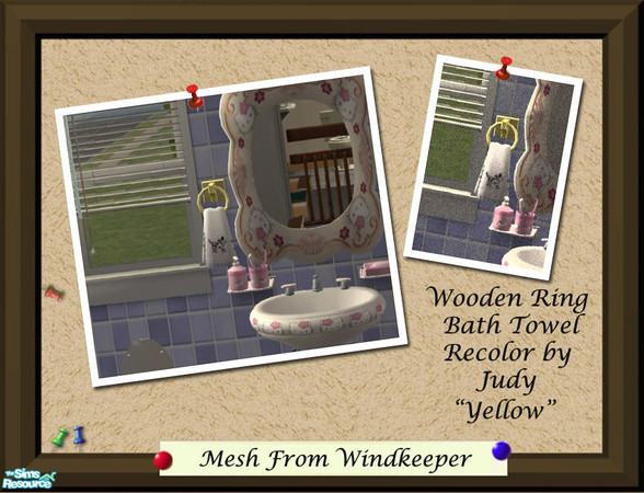 Sims 2 — Judy OFB WoodenRing Bath Towel Yellow by judyhugsnoopy — Recolor of "Windkeeper OFB Wooden Ring Bath