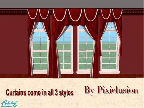 Sims 2 — Scarlett curtains by pixielusion — Part of the Scarlett simplicity set. Download includes all three styles.
