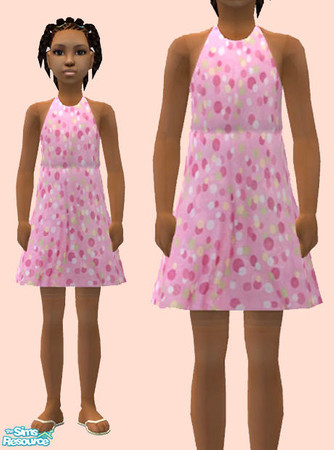 Sims 2 — Pink Polka Dot Dress by ShortyBoo — A light pink dress with pink, yellow, white & green polka dots on it.