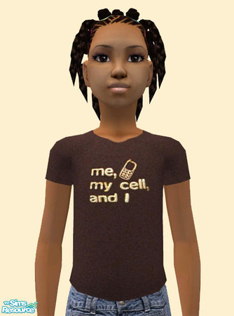 Sims 2 — Me My Cell And I Tee by ShortyBoo — A brown tee with "Me My Cell And I" in gold letters on the front.
