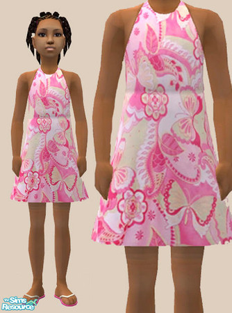 Sims 2 — Butterfly Print Dress by ShortyBoo — A cute pink butterfly print dress. Requires FFS. Please DO NOT upload to