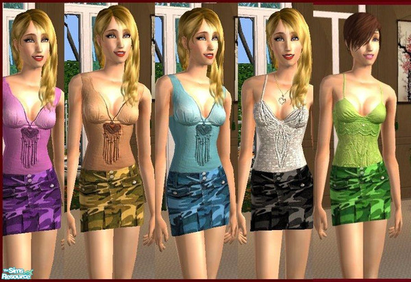 Sims 2 — Camo Mini Skirt Collection by GloryBe — Set of camo mini skirt.