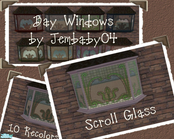 Sims 2 — Bay Window Scroll Glass Recolors by jembaby04 — Ten new recolors of the Scroll Glass for your OFB Bay Windows!