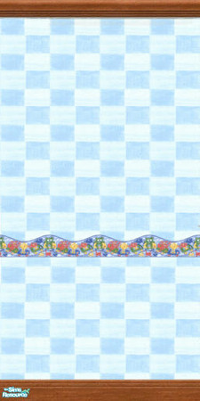 Sims 2 — Monster Set Walls - Blue Check #11 by pegasussims — Blue Check Wallpaper with a blue monster border and a brown