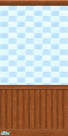Sims 2 — Monster Set Walls - Blue Check #9 by pegasussims — Blue Check Wallpaper with brown wainscotting.