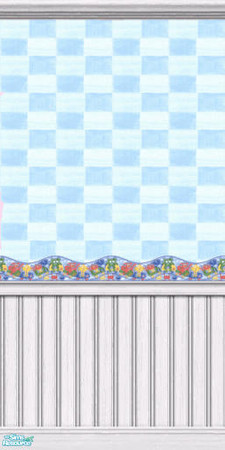 Sims 2 — Monster Set Walls - Blue Check #6 by pegasussims — Blue Check Wallpaper with Blue Monster Border and white